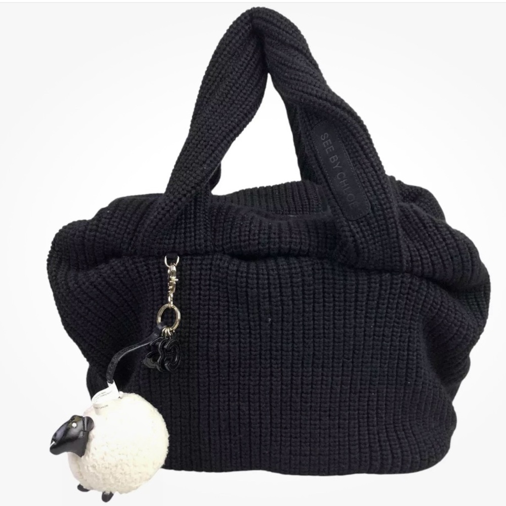 See By Chloe large Soft Knitted Shoulder Bag with White Sheep Bag Charm